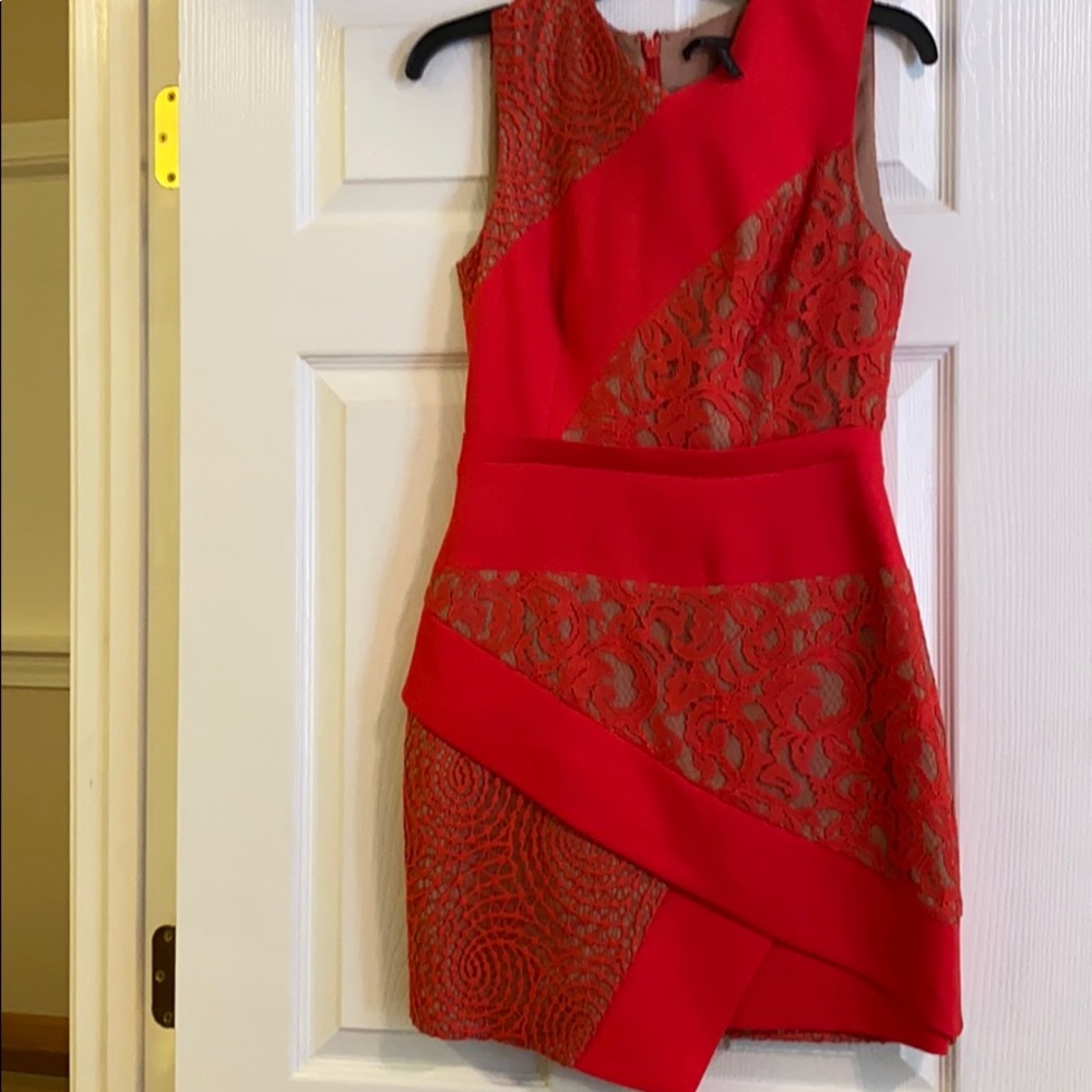 Orange red fitted dress BCBG